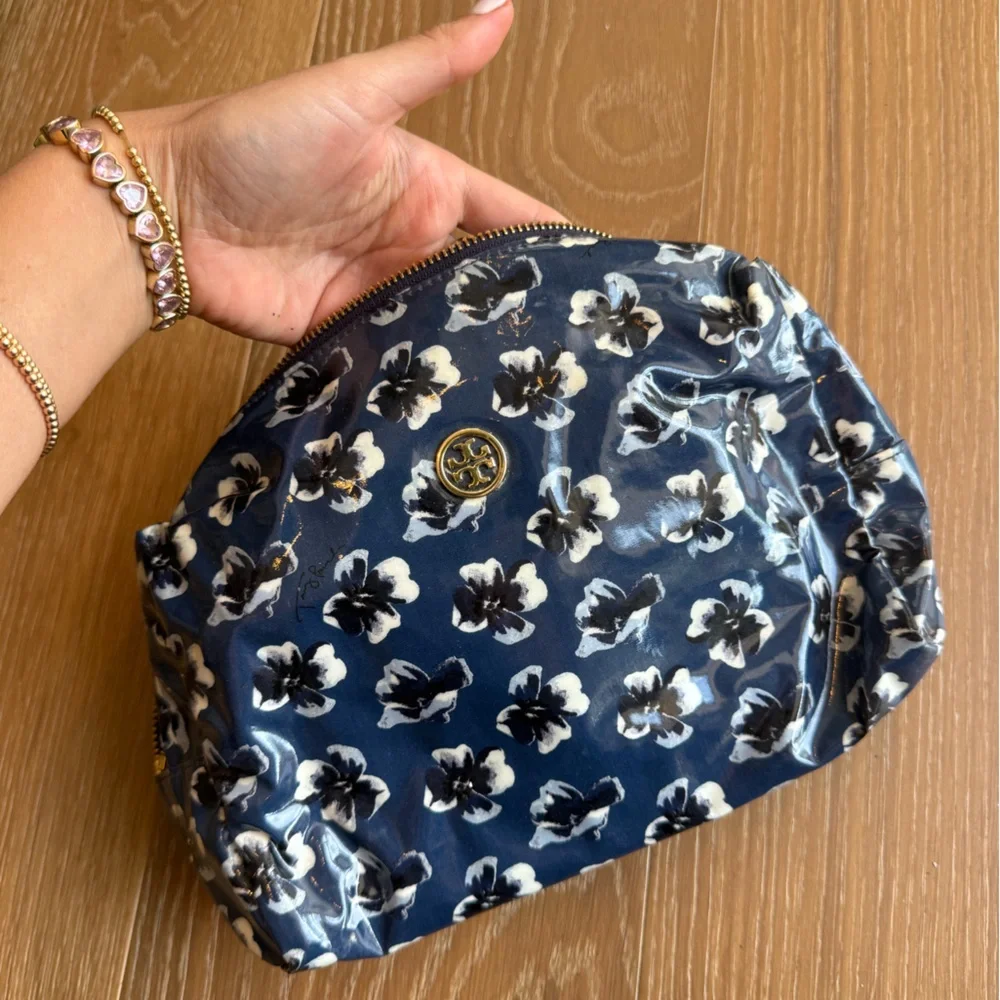 Tory Burch Navy and White Floral Pouch